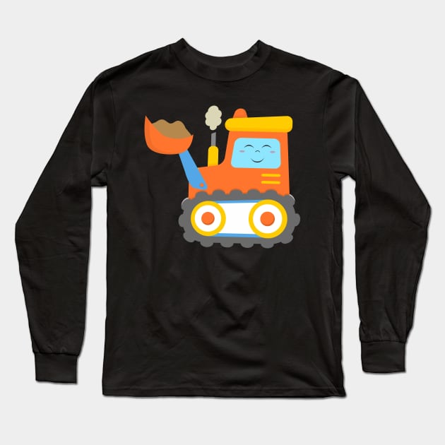 Orange Excavator Bulldozer Construction Machinery for Kids Long Sleeve T-Shirt by samshirts